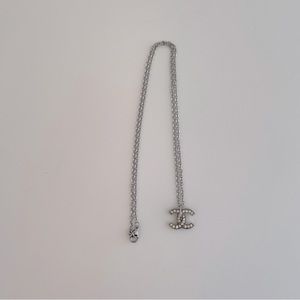 CHANEL logo silver rhinestone necklace